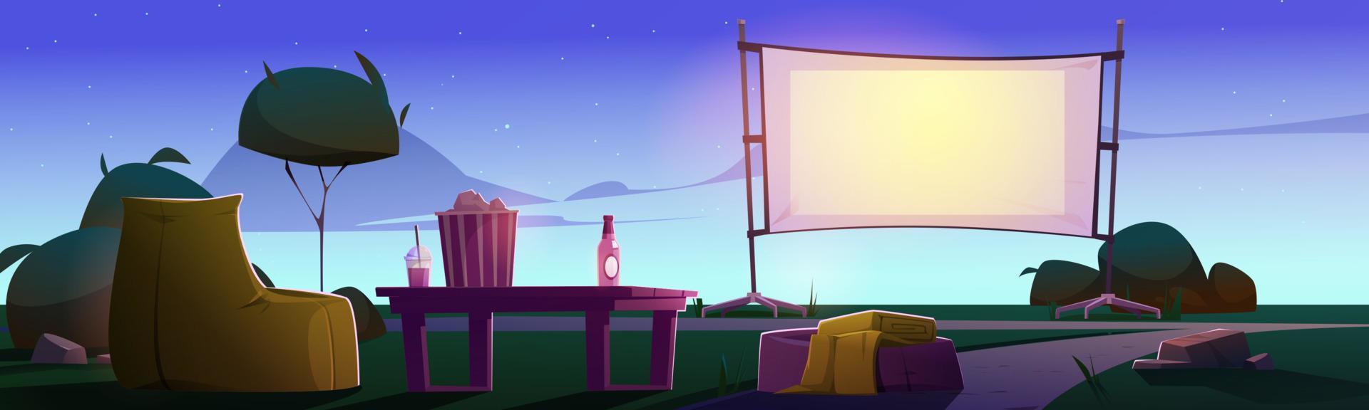 Open air cinema on backyard at evening vector