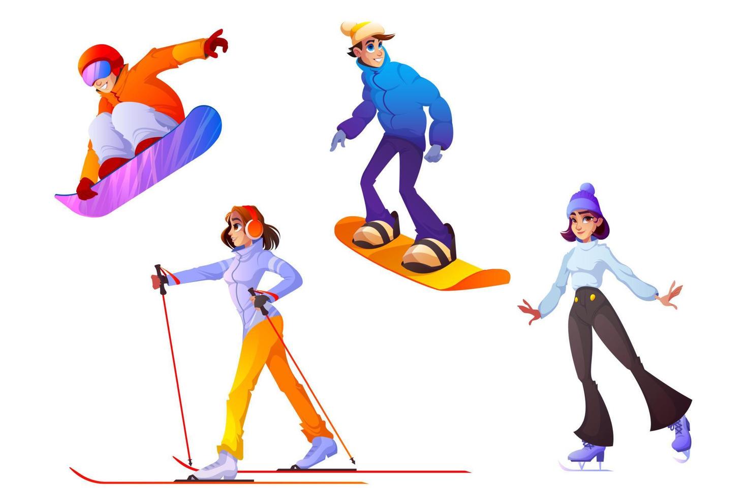 People engage winter sport, active recreation set vector