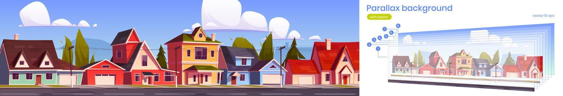 fondo de paralaje para la escena de las casas de los suburbios del juego vector