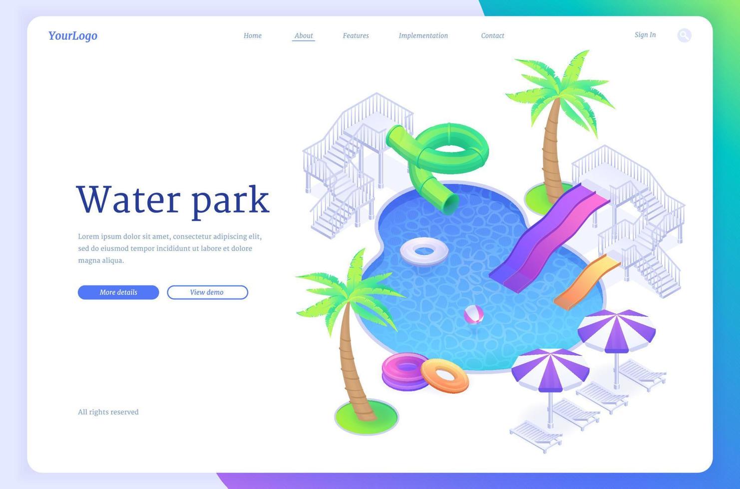 Water park banner with swimming pool and slides vector