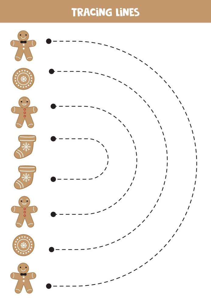 Tracing lines for kids. cute Christmas gingerbread cookies. 14306501