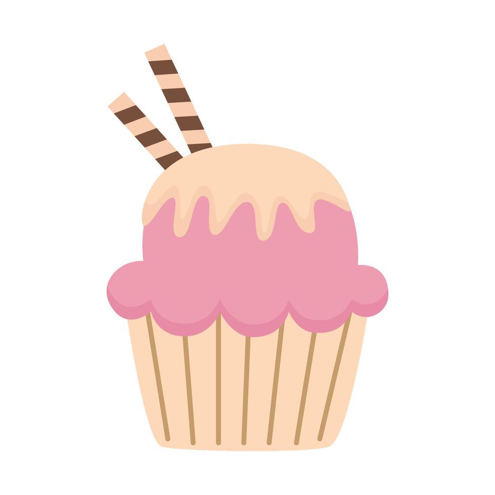 Vector illustration of cute cupcake isolated on white background.
