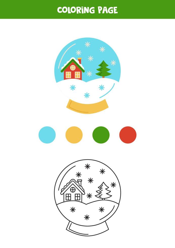 globo de nieve de dibujos animados de color. hoja de trabajo para niños. vector