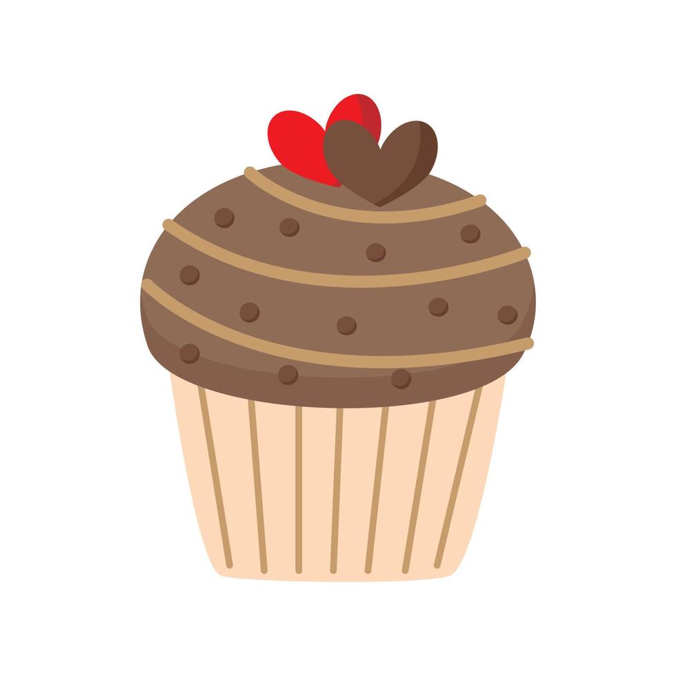 Ilustración de vector de cupcake de chocolate lindo aislado sobre fondo blanco.