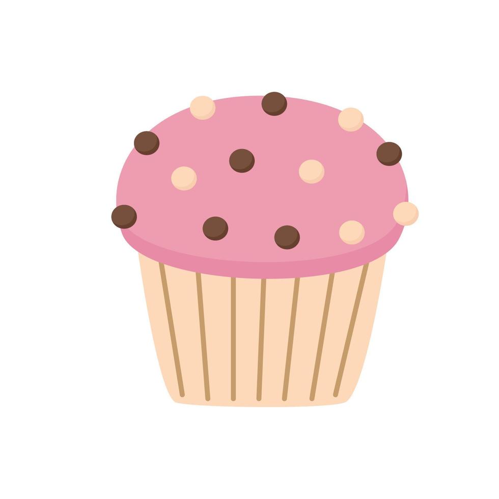 Ilustración de vector de lindo cupcake rosa aislado sobre fondo blanco.