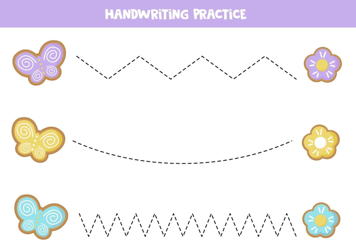 Tracing lines for kids. Cute Easter cookies. Writing practice. vector