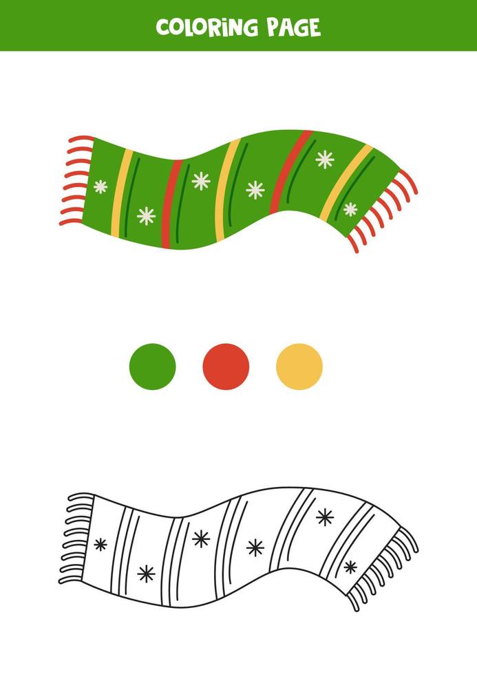 Color red and green winter scarf. Worksheet for kids. vector