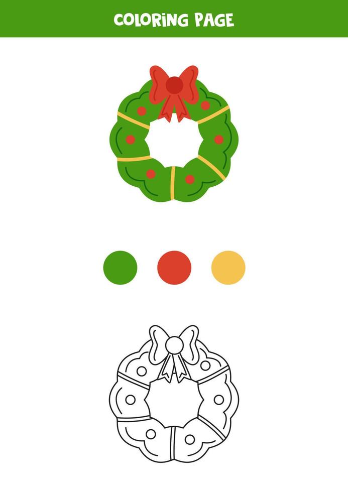 Color cute Christmas wreath. Worksheet for kids. vector