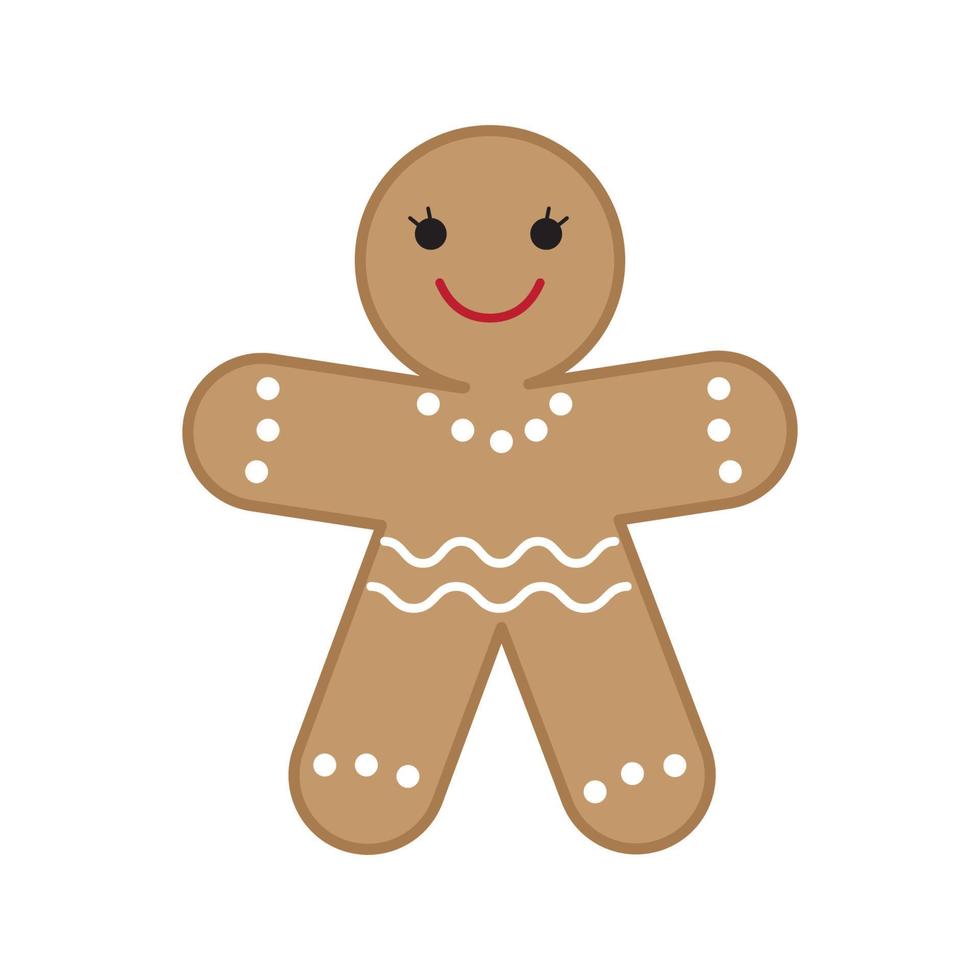 Vector illustration of cute gingerbread woman isolated on white background.