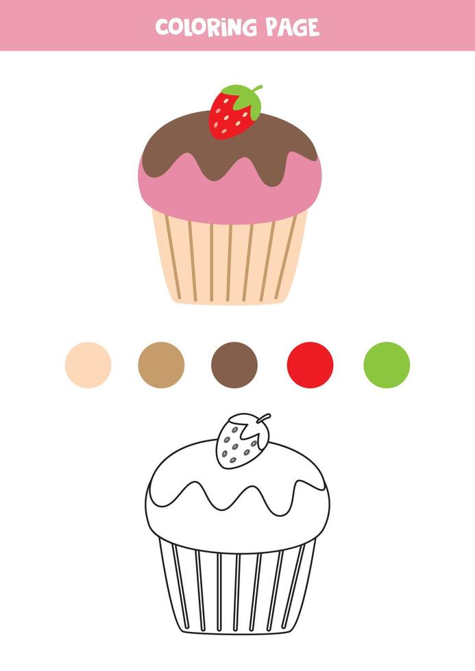 lindo cupcake de color con fresa. hoja de trabajo para niños. vector