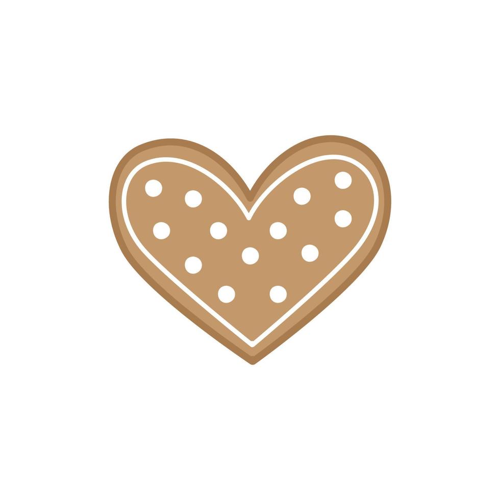 Vector illustration of cute gingerbread heart isolated on white background.