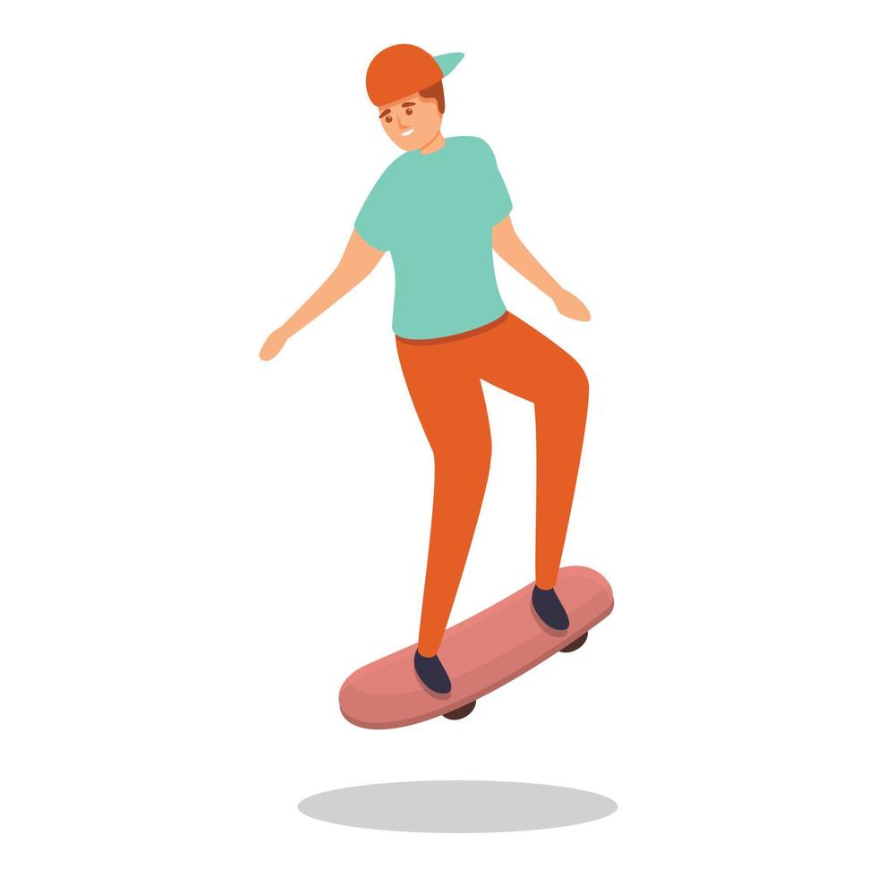 Kid skateboarding icon, cartoon style vector