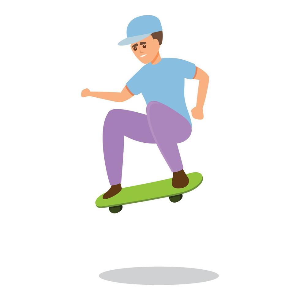 Skateboarding kid jump icon, cartoon style vector
