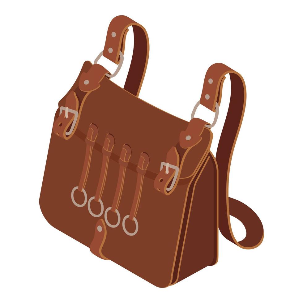 icono de bolsa de cuero de caza, estilo isométrico vector