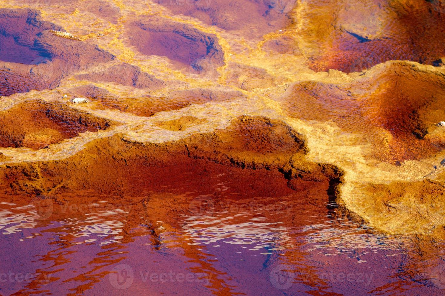 View of Mining activity in Minas de Riotinto in Spain. Polluted river and  water. Apocalypse scenery. Abstract. Earth and destruction of nature. Extracting natural resources from the Earth. photo
