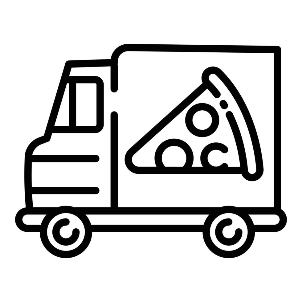 icono de camión de comida de pizza, estilo de esquema vector