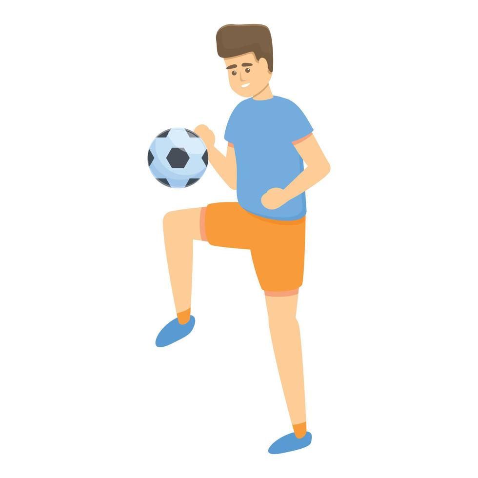 Children juggles ball soccer icon, cartoon style vector