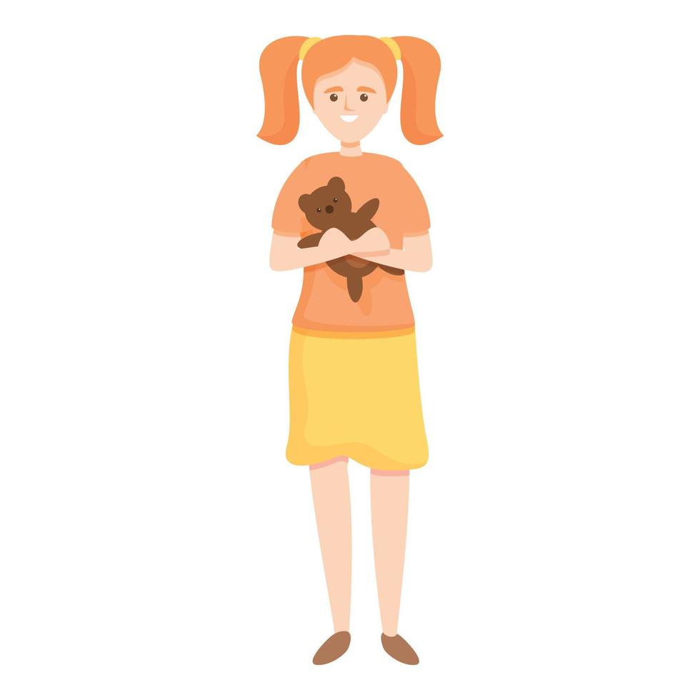 Girl with bear cub icon, cartoon style vector