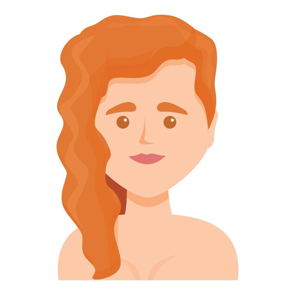 Red wavy hair icon, cartoon style vector