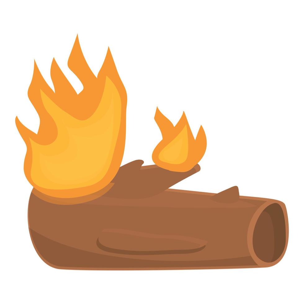 Burning old tree trunk icon, cartoon style vector