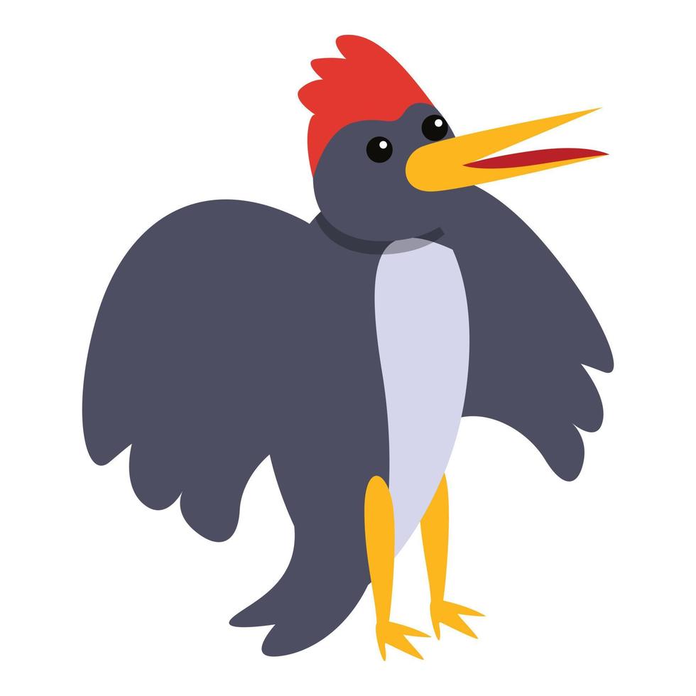 Scary woodpecker icon, cartoon style vector