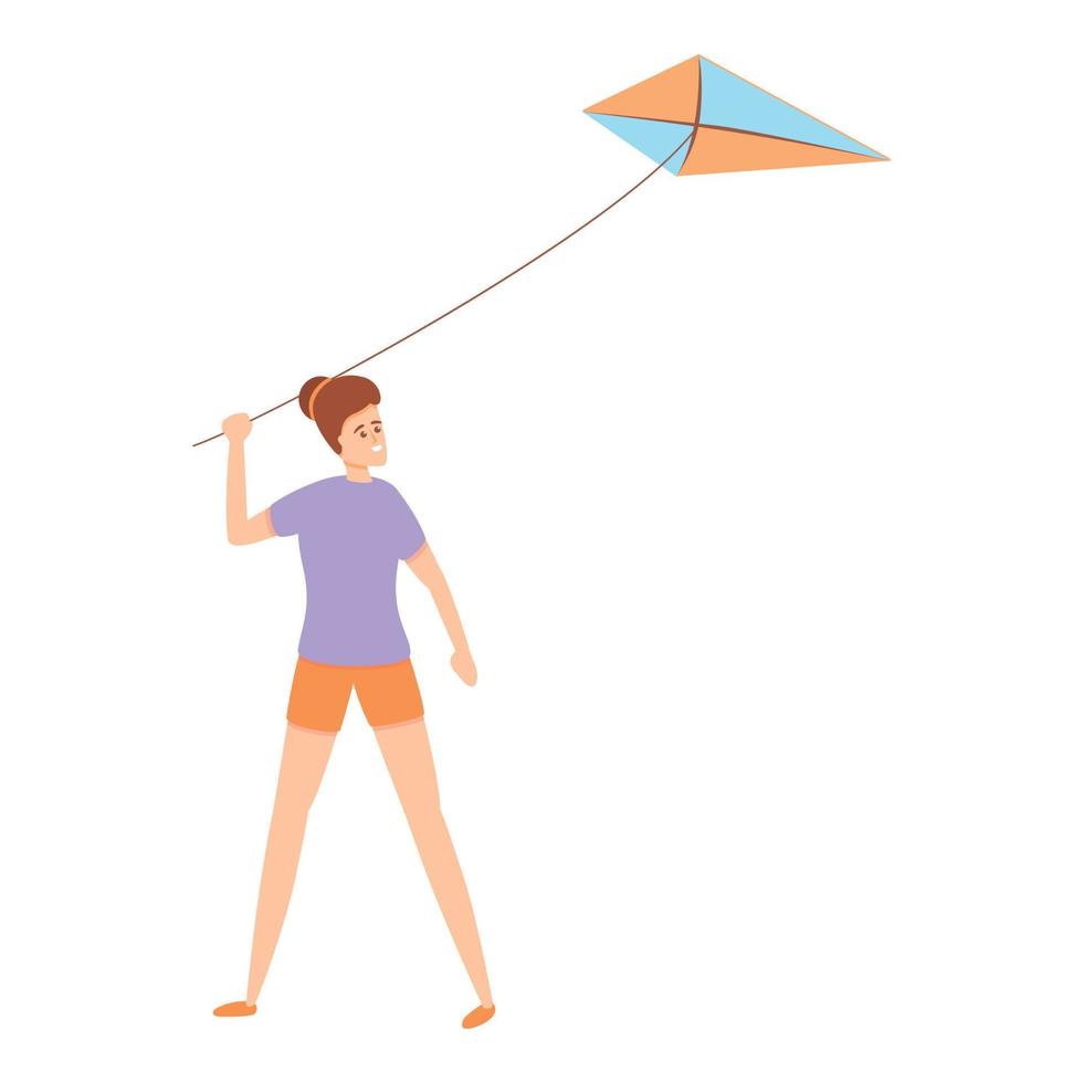 Activity playing kite icon, cartoon style vector