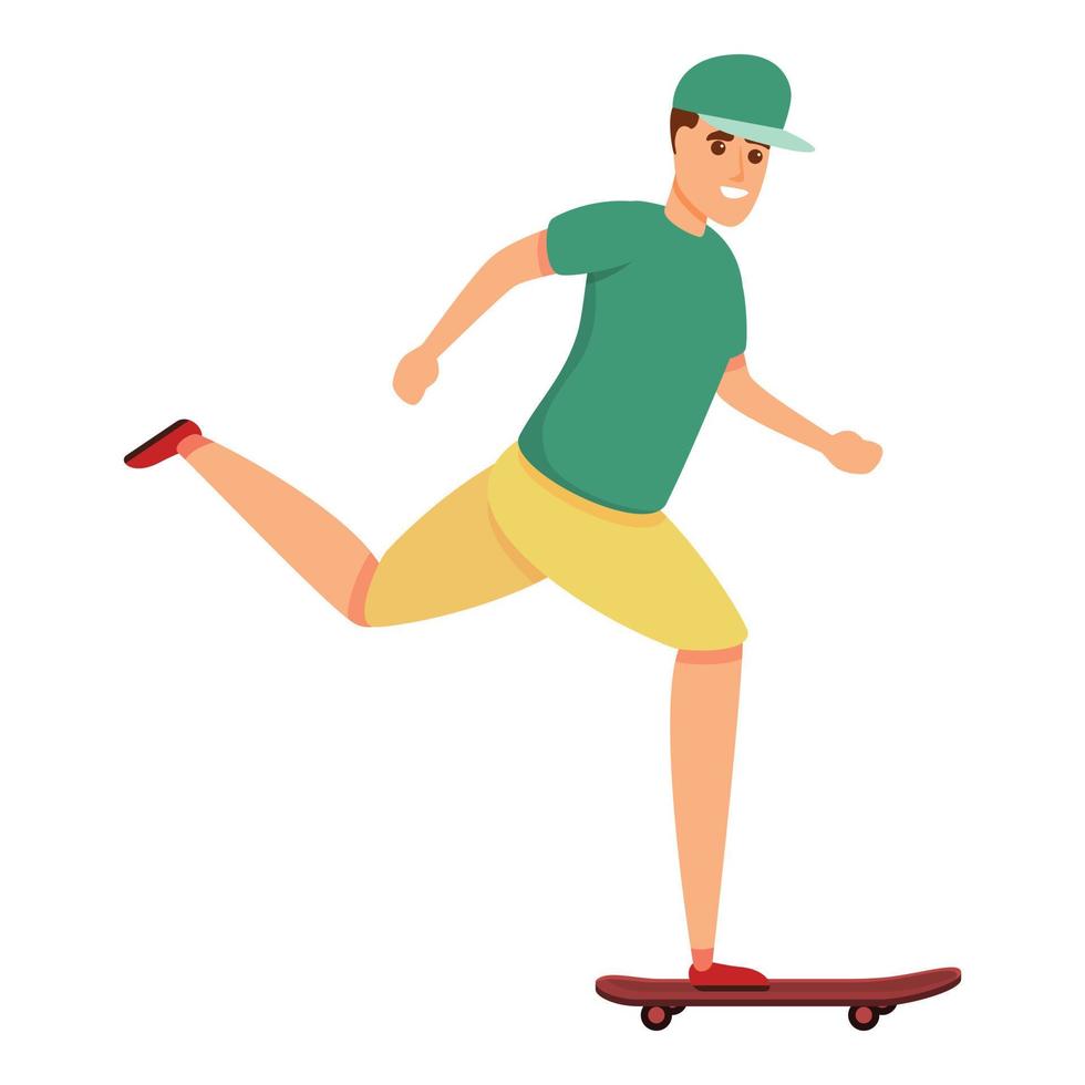 Speed kid skateboarding icon, cartoon style vector