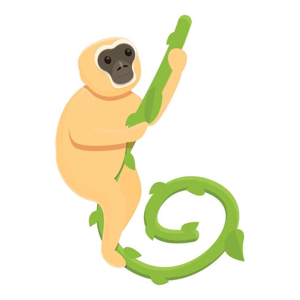 Gibbon on liana icon, cartoon style vector