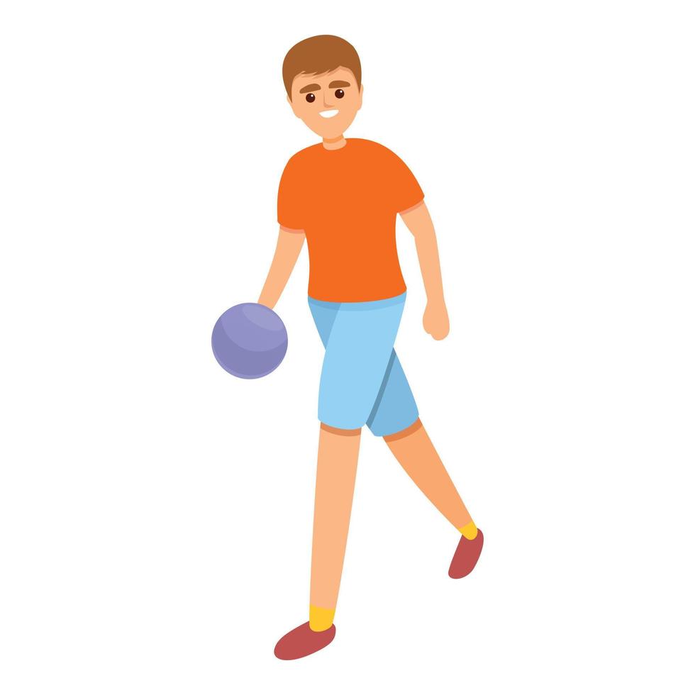 Children playing bowling icon, cartoon style vector