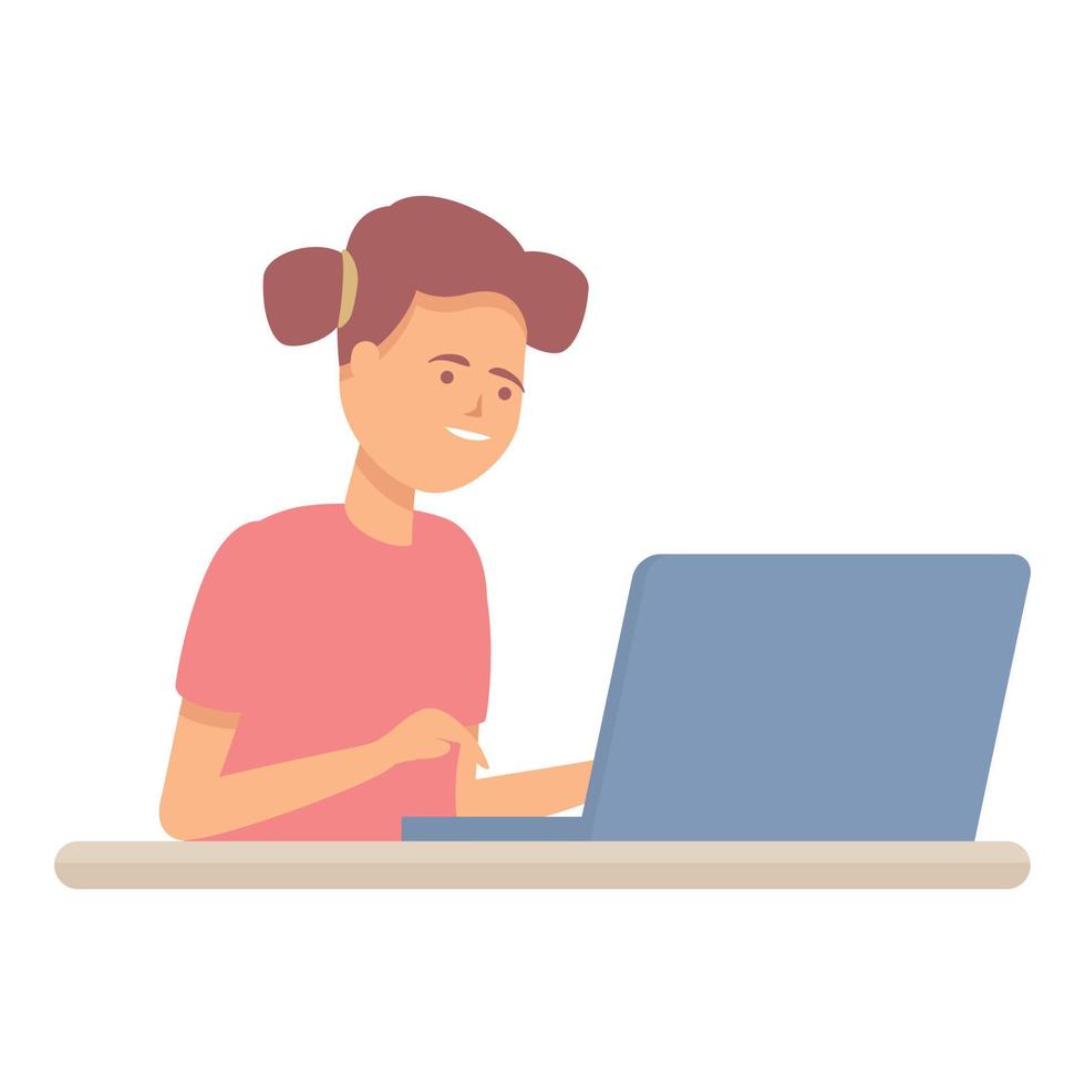 Girl online chat icon cartoon vector. Computer kid vector