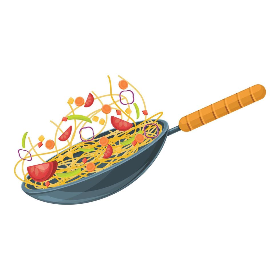 Wok food cuisine icon, cartoon style vector