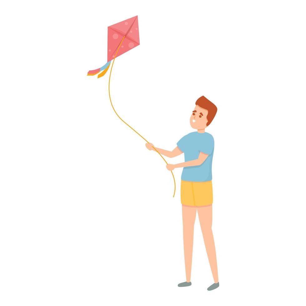 Fun playing kite icon, cartoon style vector