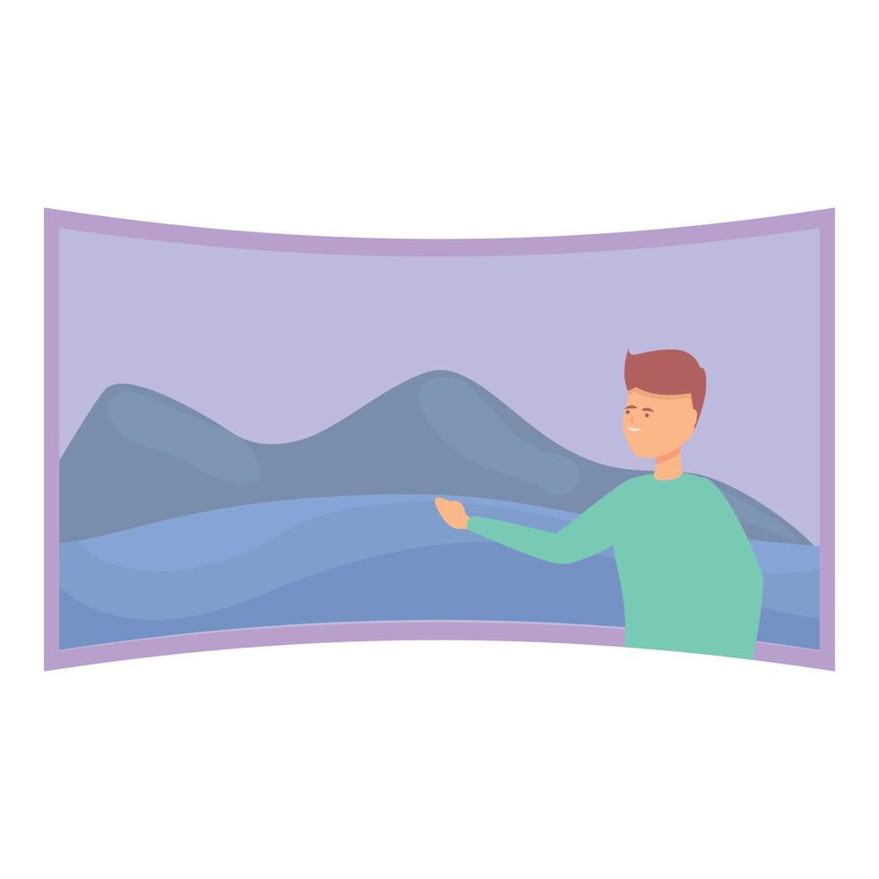 Mountain virtual tour icon cartoon vector. Online walk vector