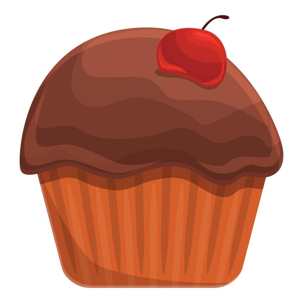 icono de muffin de cereza, dibujos animados y estilo plano vector