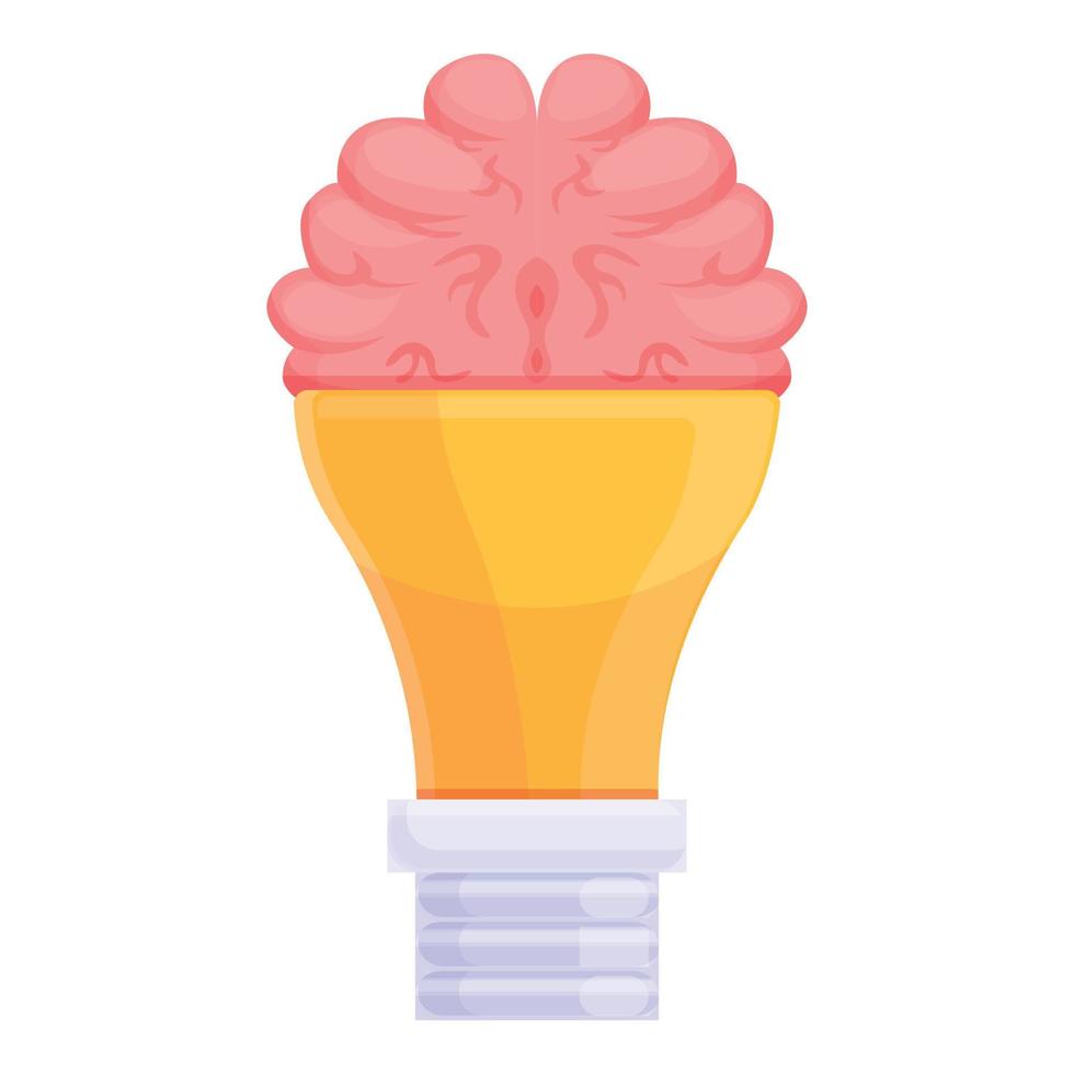 Smart lightbulb brain icon, cartoon style vector