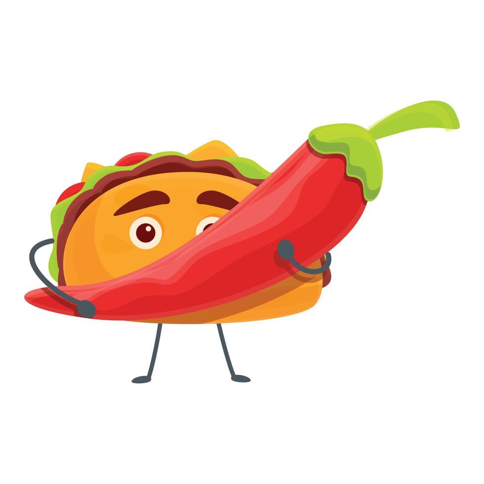 Taco with pepper icon, cartoon style vector