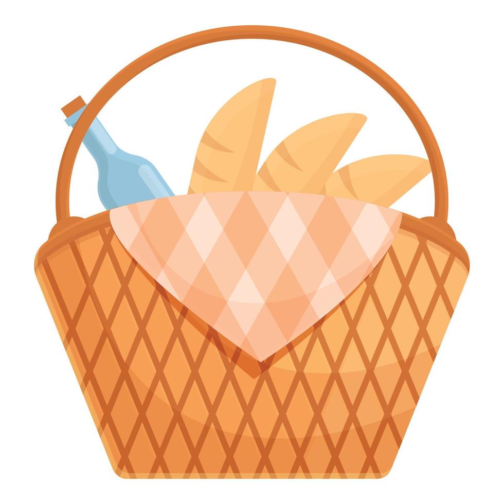 icono de cesta de picnic, dibujos animados y estilo plano vector