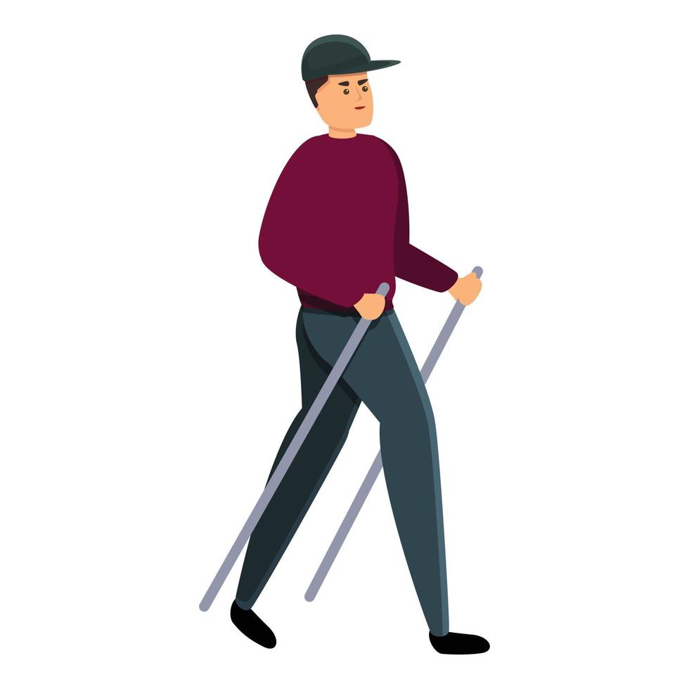 Climb boy nordic walking icon, cartoon style vector