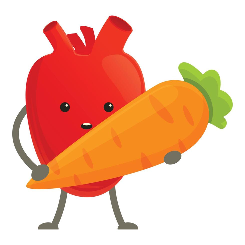 Healthy heart with carrot icon, cartoon style vector