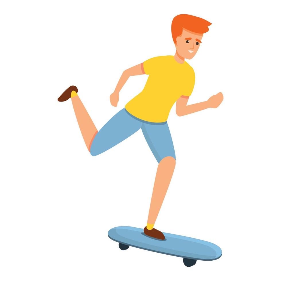 Fast boy skateboarding icon, cartoon style vector