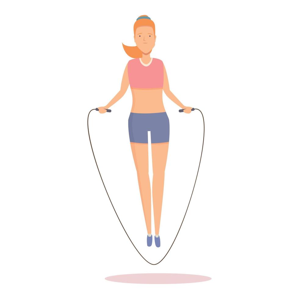 Girl jump rope icon cartoon vector. Skip workout vector