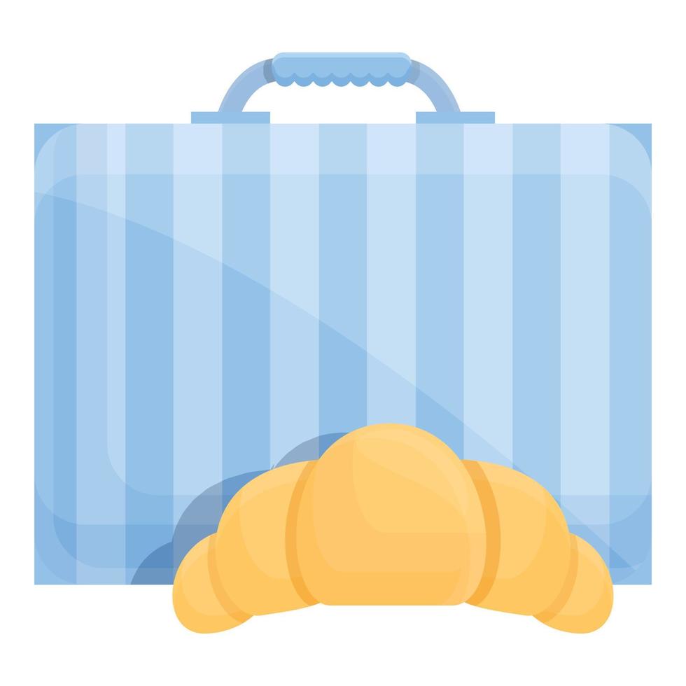 School breakfast croissant icon, cartoon style vector