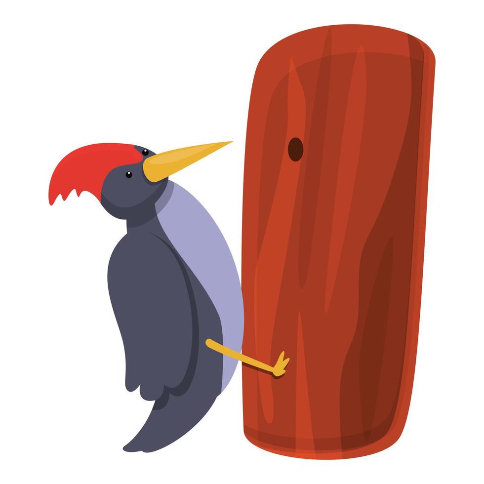 Woodpecker working icon, cartoon style vector