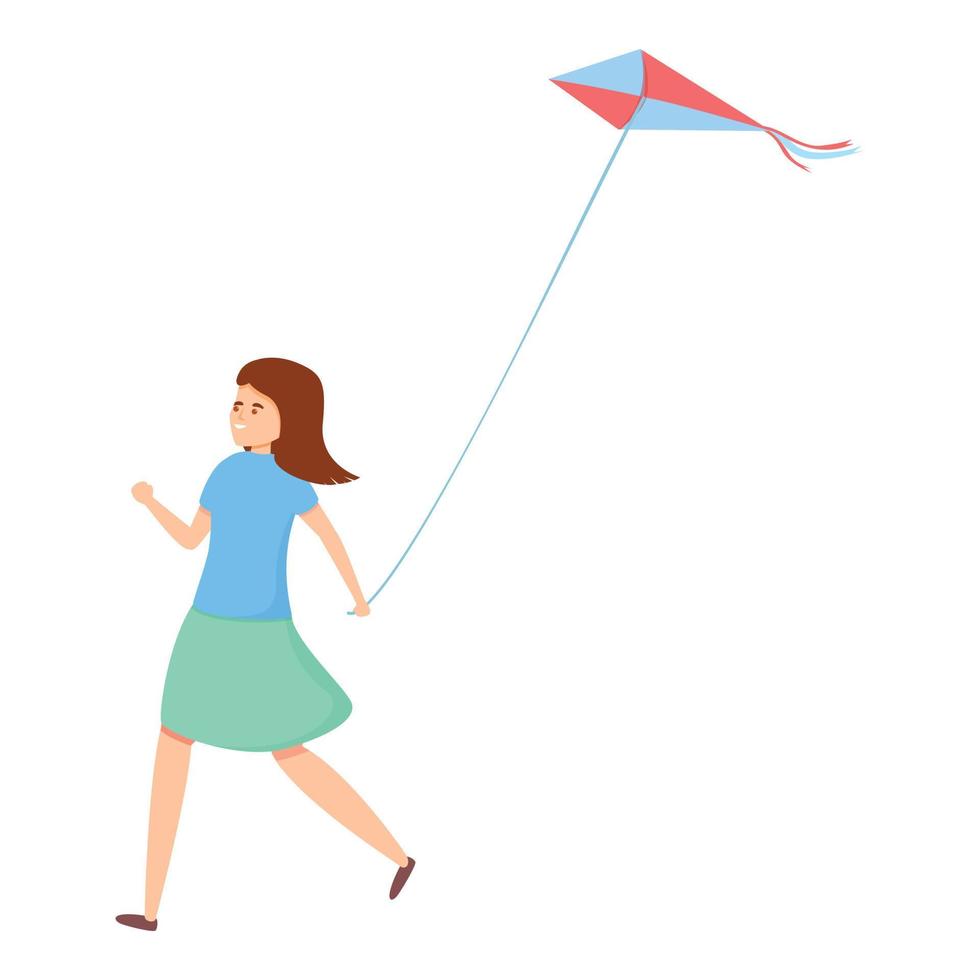 Cute playing kite icon, cartoon style vector