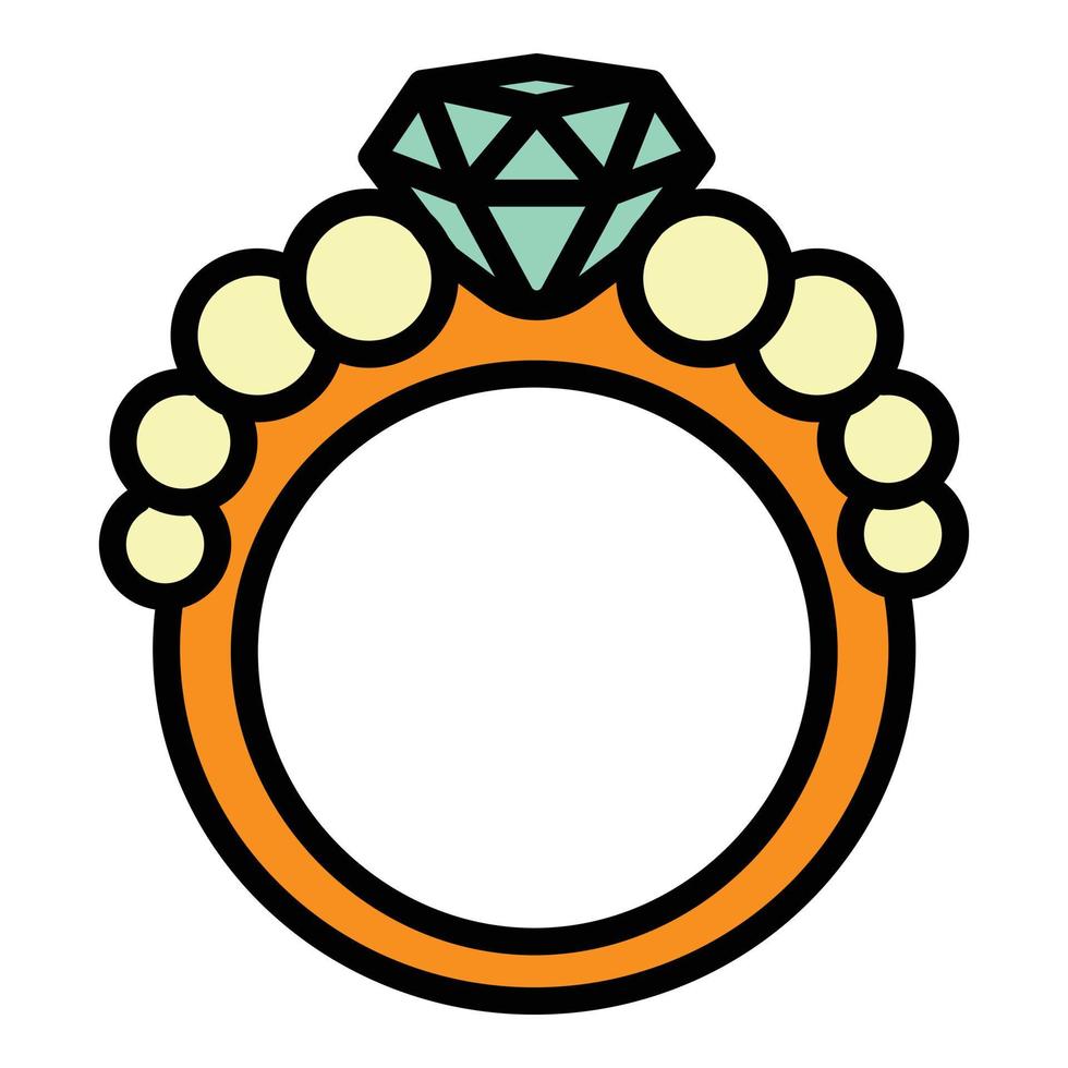 vector de contorno de icono de anillo de diamante de gema. boda de oro