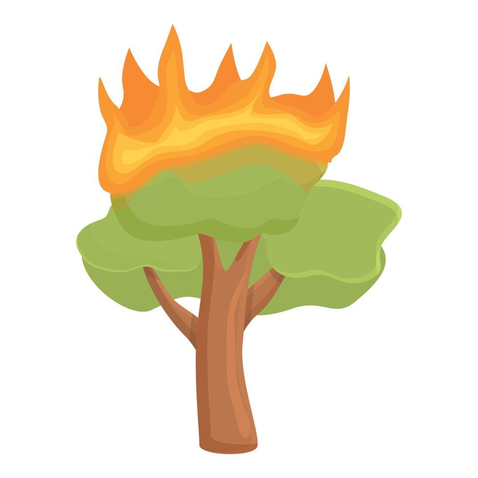 Young tree burning icon, cartoon style vector