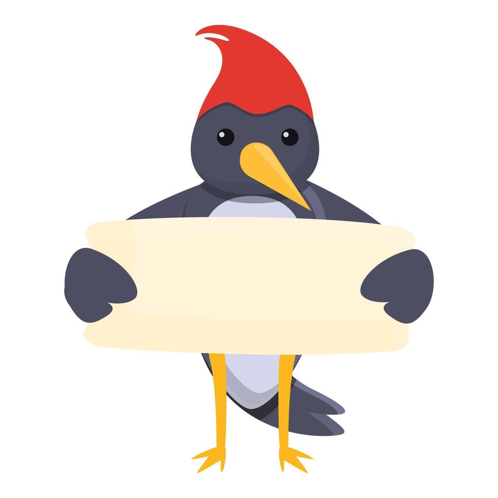 Woodpecker read paper icon, cartoon style vector