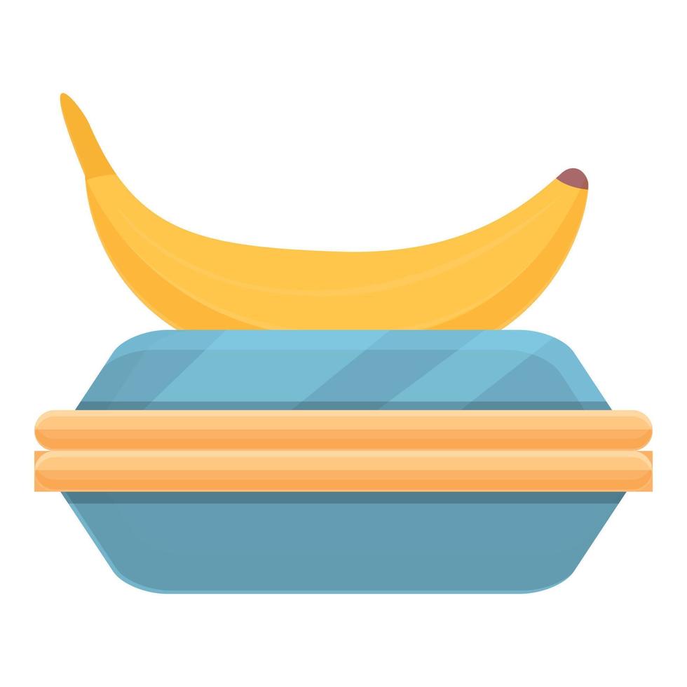 School breakfast banana box icon, cartoon style vector