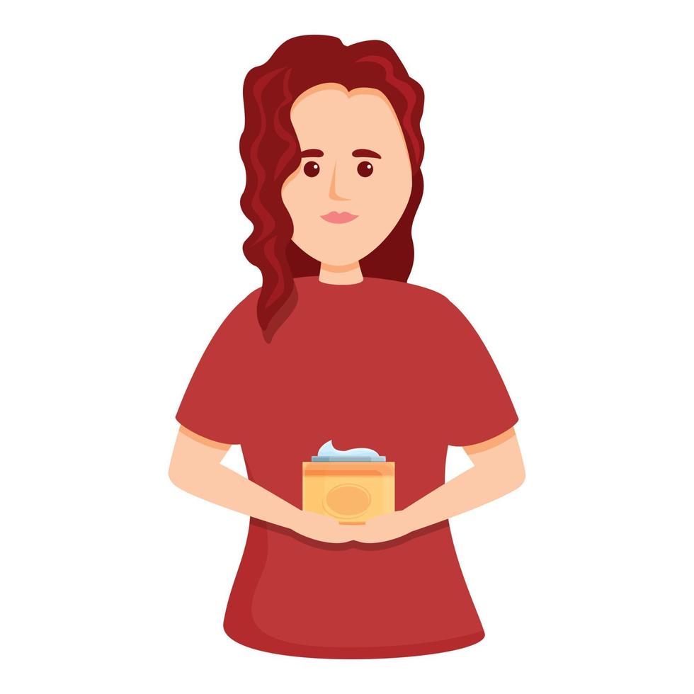 mujer con icono de crema, estilo de dibujos animados vector