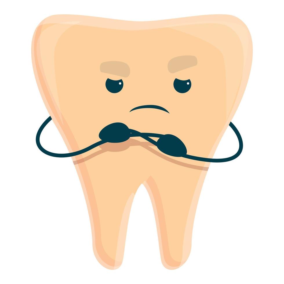 Sad tooth caries icon, cartoon style vector